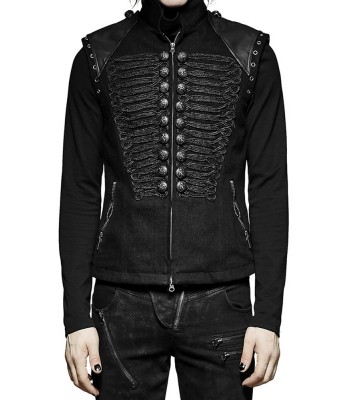 Men Steampunk Military Vest Black Sleeveless Gothic Army Officer Jacket Vest 